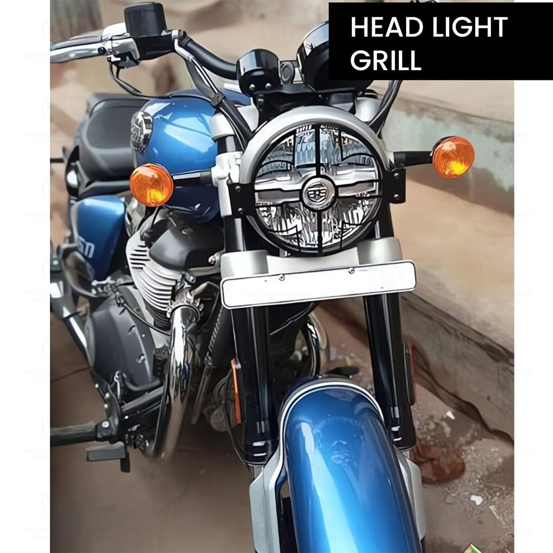 MOTO GENIUS Front Headlight Grill Guard for RE Super Meteor 650 | Durable Metal Protective Head Light Frame Protector (Flower Design)