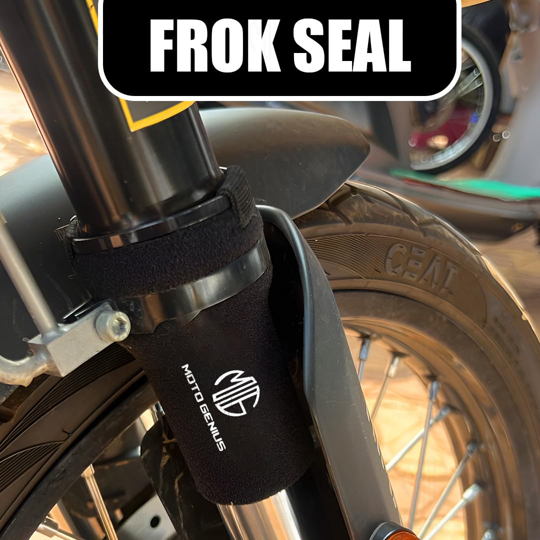 MOTO GENIUS Universal Motorcycle Front Fork Seal Covers | Black Waterproof Fabric, Dust & Dirt Protection for Fork Seals
