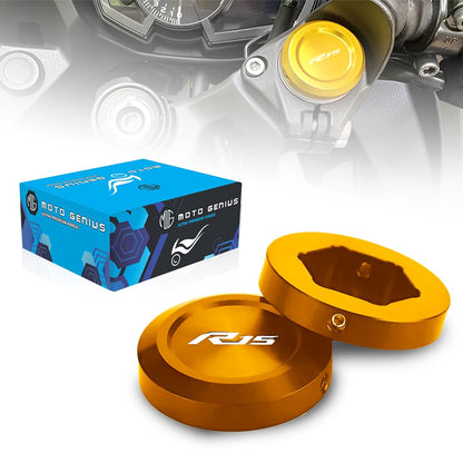 MOTO GENIUS R15M R15 V4 V3 Front Fork Covers | CNC Aluminum Shock Absorber Top Caps | Motorcycle Front Fork Protection | Durable, Easy Install