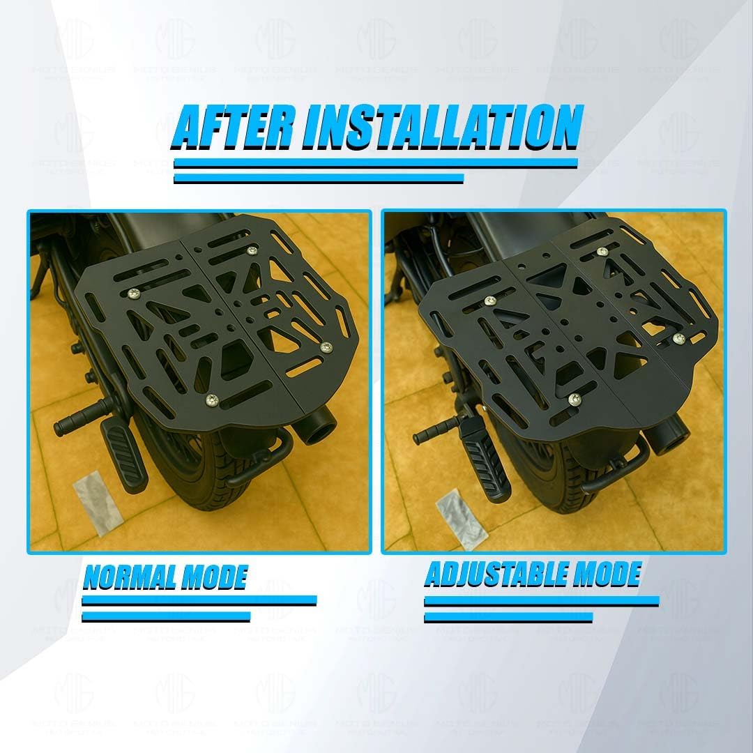 MOTO GENIUS Universal Bike Luggage Rack Top Base Plate | Adjustable Heavy-Duty Metal Mount | Fits All Motorcycles & Scooters | Easy Installation | Rear Carrier for Top Box & Bags