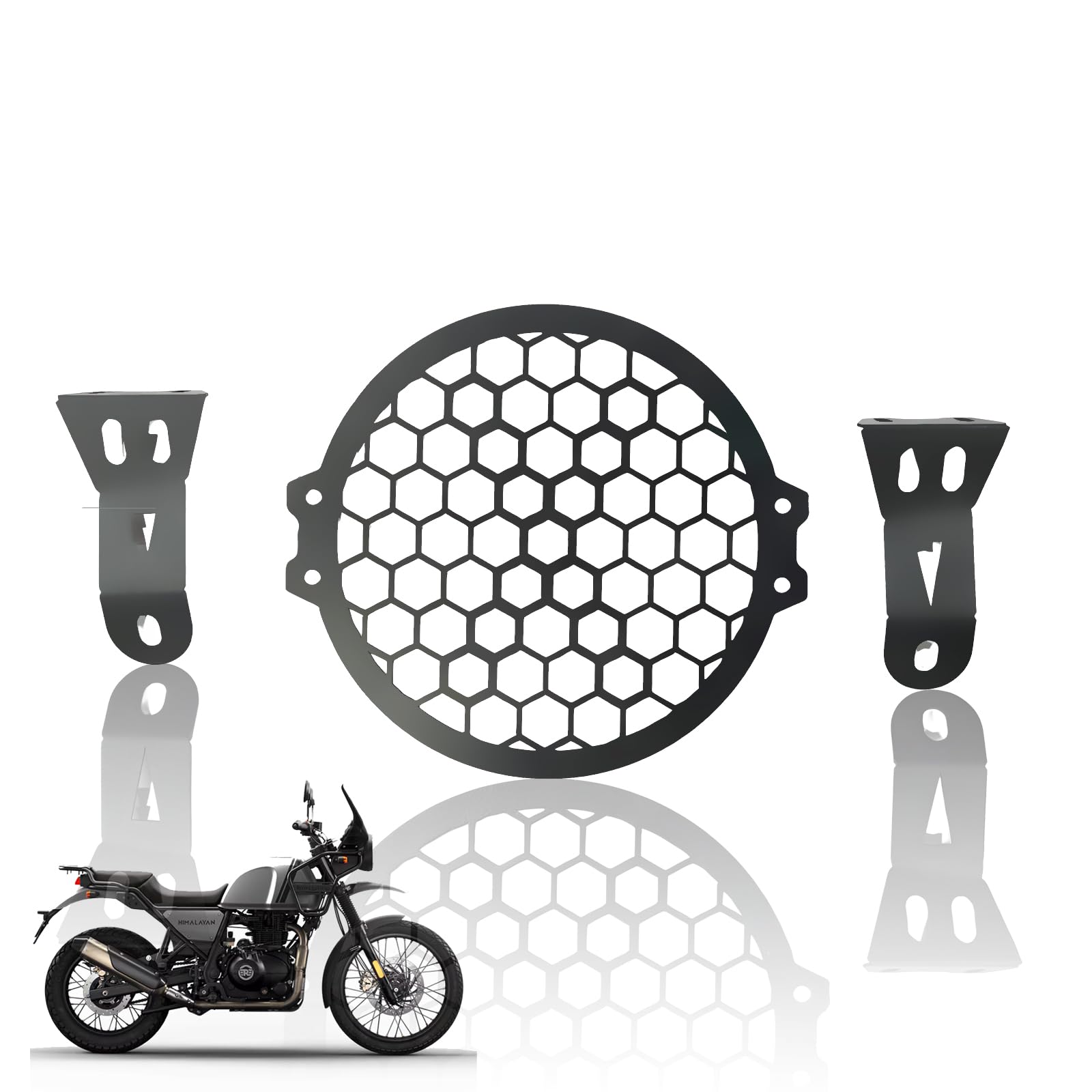 MOTO GENIUS Front Headlight Grill Guard for RE Himalayan BS3/BS4/BS6/Scram Motorbike | Durable Metal Protective Head Light Frame Protector (Plus Design Grill)