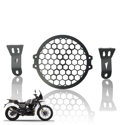 MOTO GENIUS Front Headlight Grill Guard for RE Himalayan BS3/BS4/BS6/Scram Motorbike | Durable Metal Protective Head Light Frame Protector (Plus Design Grill)