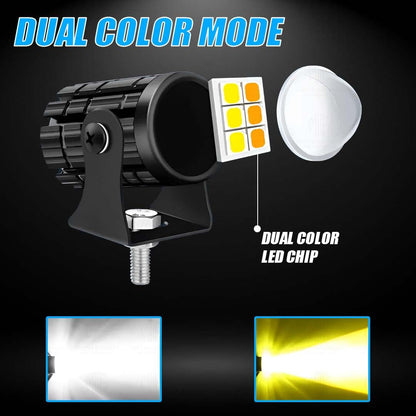 MOTO GENIUS 18W LED Motorcycle Fog Light with Switch – Dual Color & | Projector Headlight with Lens | Waterproof Spotlight Lamp | Universal Fit for Bikes & Scooters (Pack of 2)