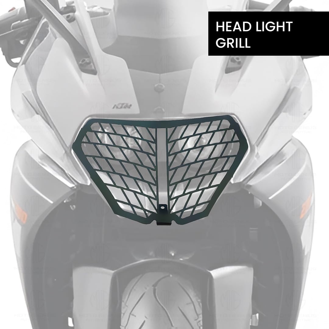 MOTO GENIUS Front Headlight Grill Guard for KTM RC | Durable Metal Protective Head Light Frame Protector | Compatible with RC 125/200/250/390 ()