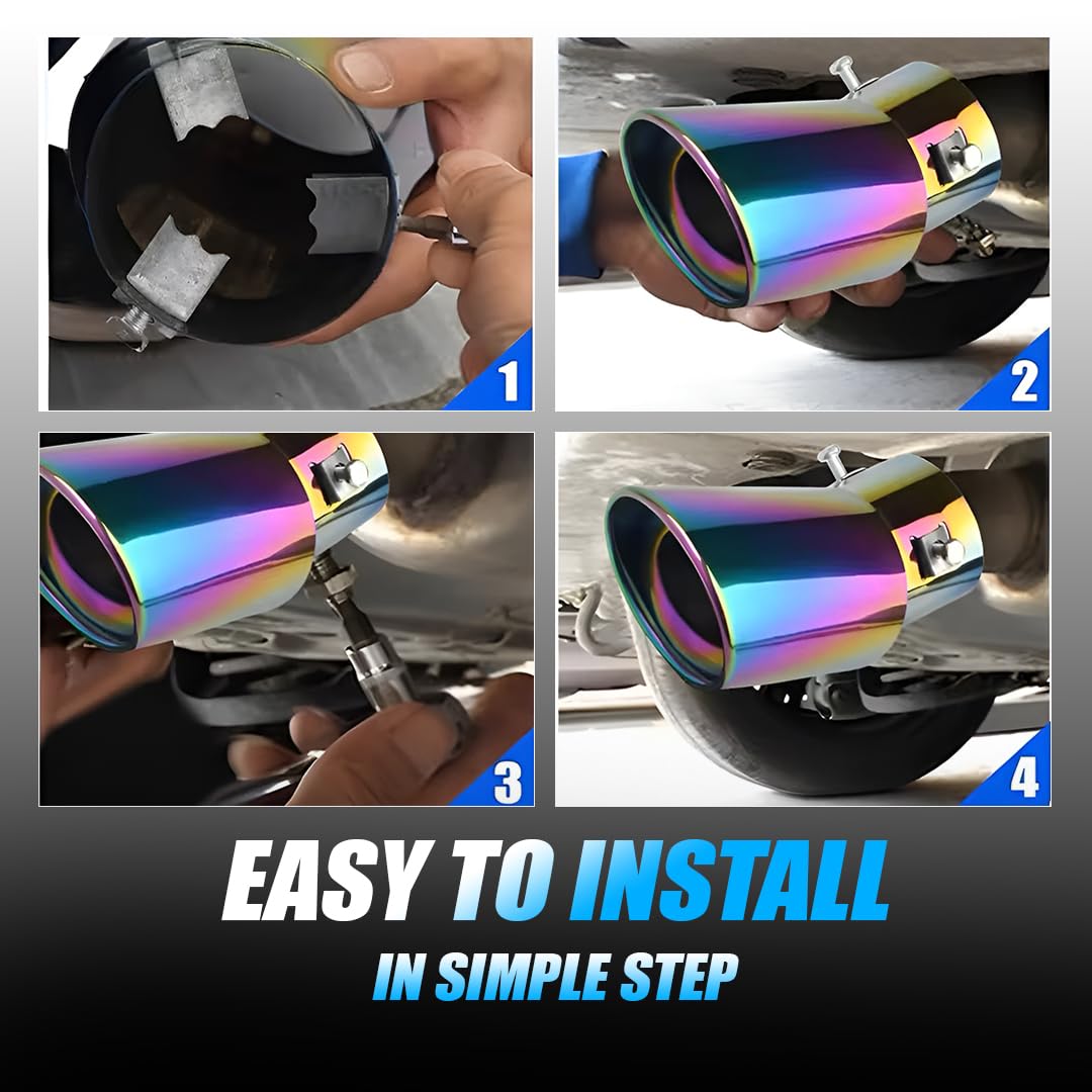 MOTO GENIUS Universal Stainless Steel Car Exhaust Tip | Chrome Bolt-On Tailpipe Muffler for Most Cars, Rustproof Exhaust Pipe Extension, Adjustable Silencer Tip (Pack of 1) MultiColor