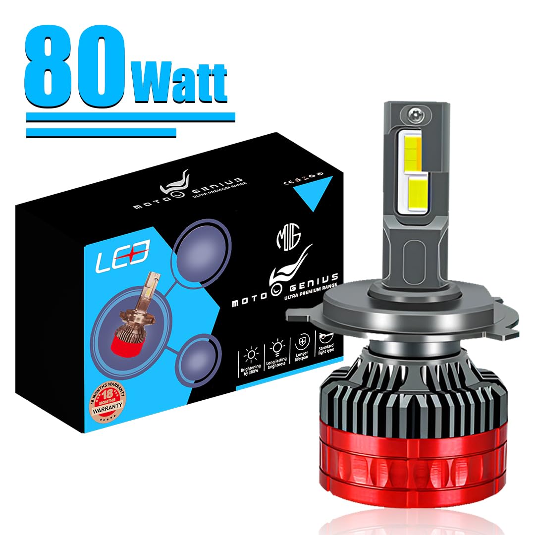 MOTO GENIUS Super Bright 80W Conversion Kit for Car & Motorbike, Waterproof Steel & Aluminium Design, High Performance, Energy Efficient(H4)