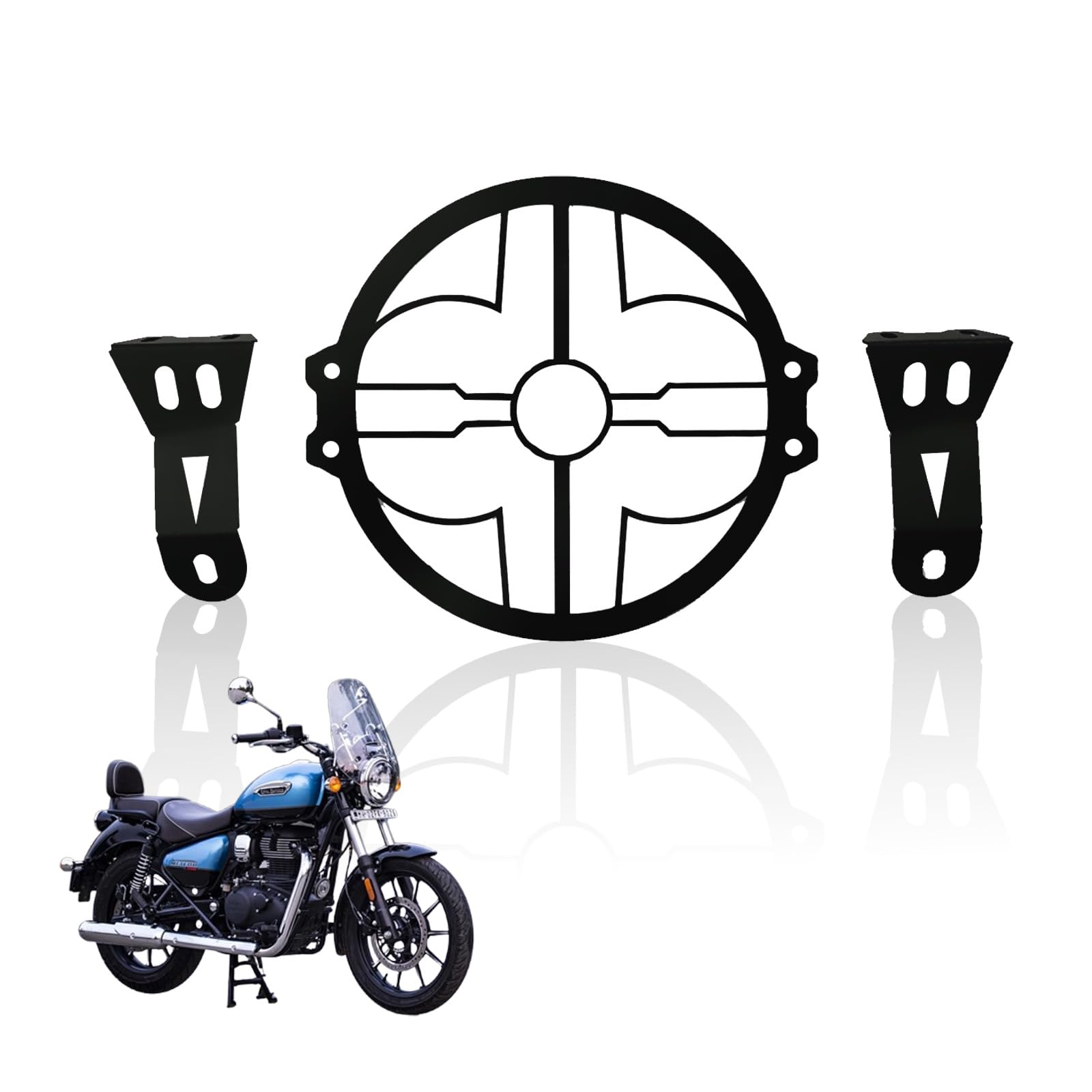 MOTO GENIUS Front Headlight Grill Guard for RE Meteor 350 |Durable Metal Protective Head Light Frame Protector| Jali Compatible for RE Meteor (Flower Design)