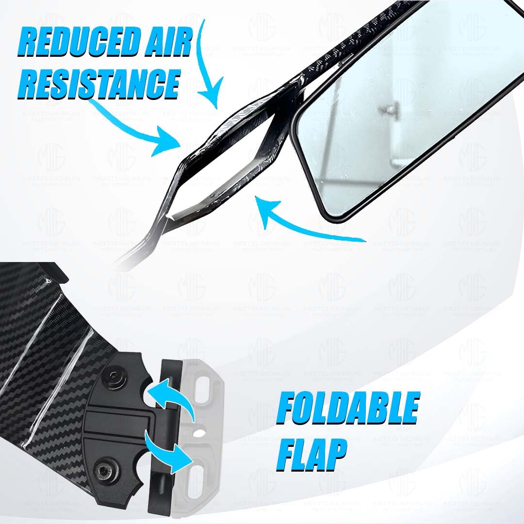 MOTO GENIUS Universal Carbon Fiber H2 Style Aero Wing Rearview Mirrors for Faired Bikes | Adjustable Stealth Design