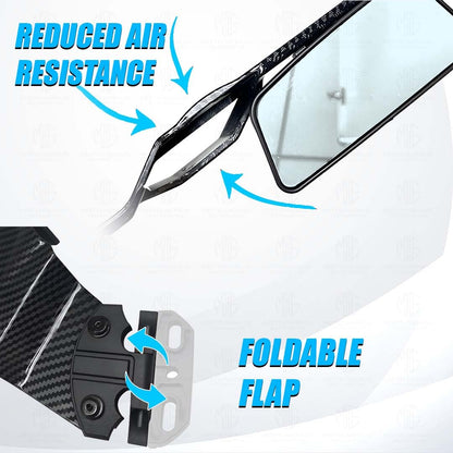 MOTO GENIUS Universal Carbon Fiber H2 Style Aero Wing Rearview Mirrors for Faired Bikes | Adjustable Stealth Design