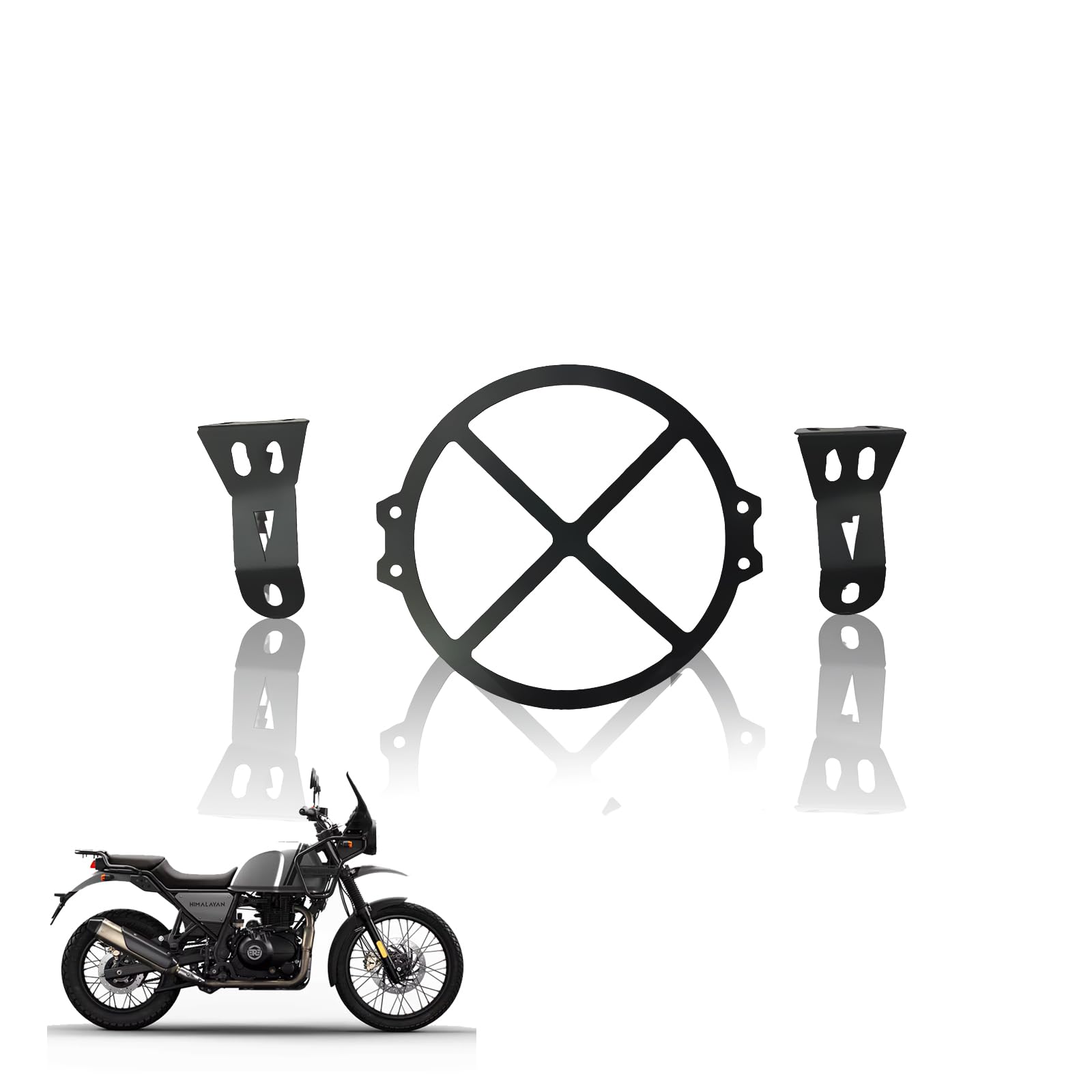 MOTO GENIUS Front Headlight Grill Guard for RE Himalayan BS3/BS4/BS6/Scram Motorbike | Durable Metal Protective Head Light Frame Protector (Plus Design Grill)