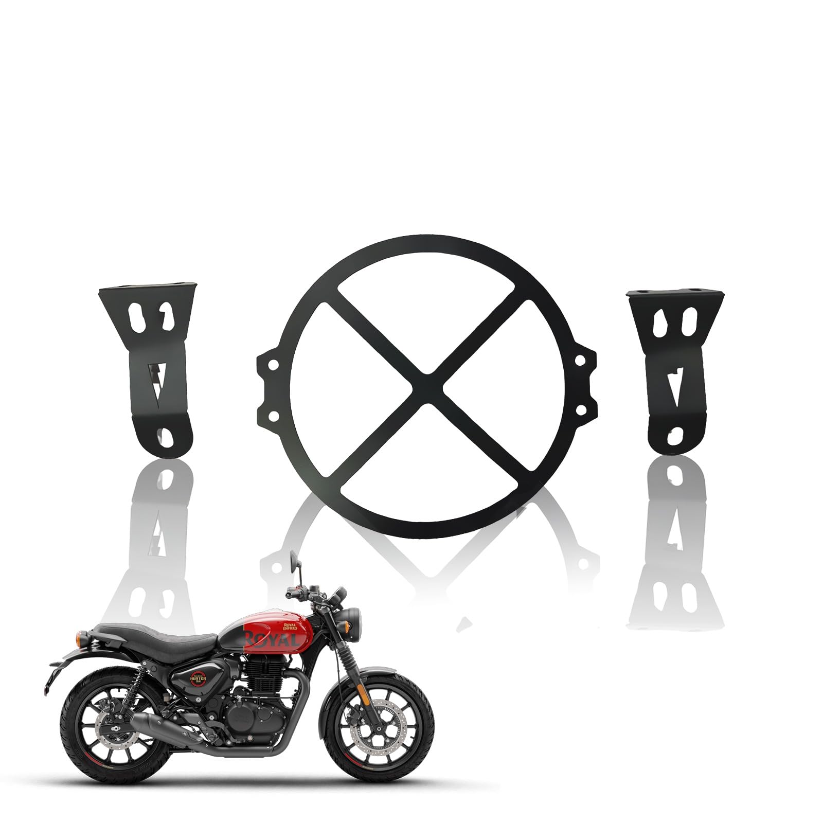 MOTO GENIUS Front Headlight Grill Guard for HUNTER | Durable Metal Protective Head Light Frame Protector (Check Grill)