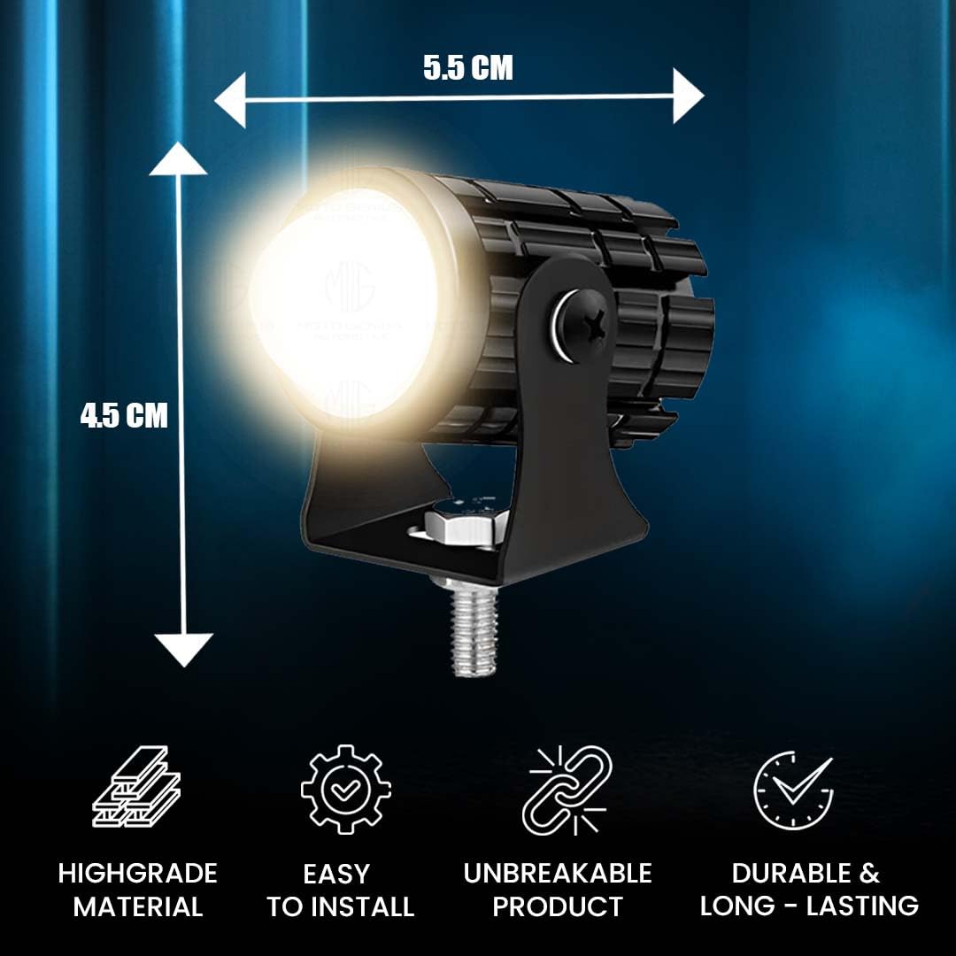 MOTO GENIUS 18W LED Projector Fog Light for Motorcycle | Dual Color & | Headlight Spotlight with Lens | Universal Fit Motorbike Lighting System