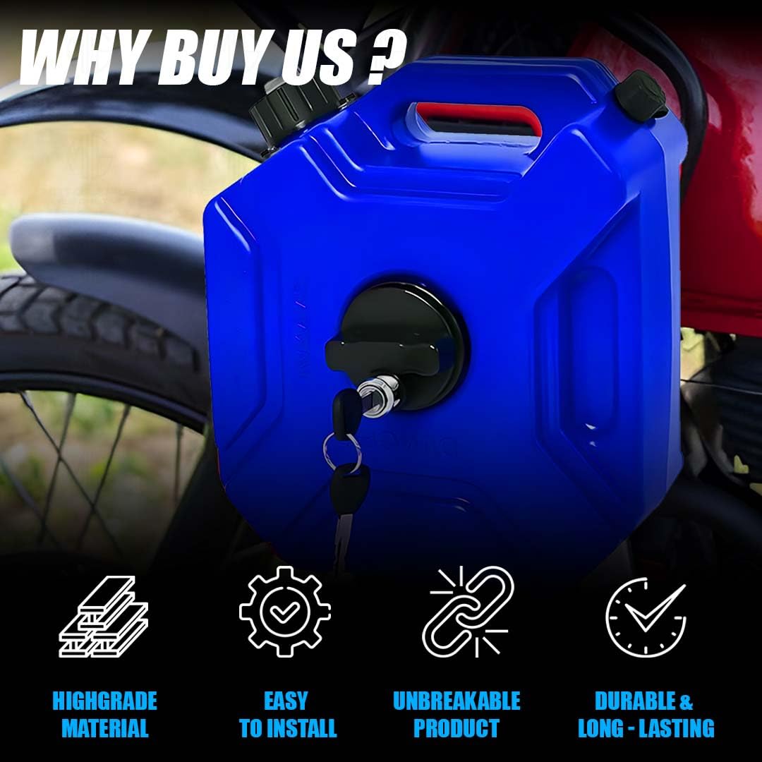 MOTO GENIUS Universal 5 Liter Fuel Jerry Can With Clamp and Cap For Motorcycle | Fuel Container Heavy Duty construction for Petrol/diesel/kerosene Storage (Pack of 2) (Blue)