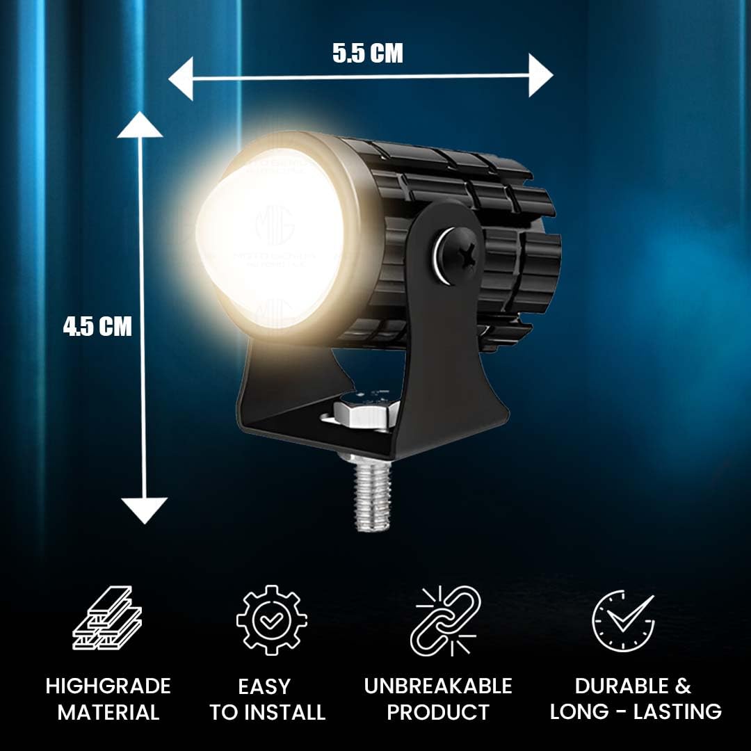 MOTO GENIUS 18W LED Motorcycle Fog Light with Switch – Dual Color & | Projector Headlight with Lens | Waterproof Spotlight Lamp | Universal Fit for Bikes & Scooters (Pack of 2)