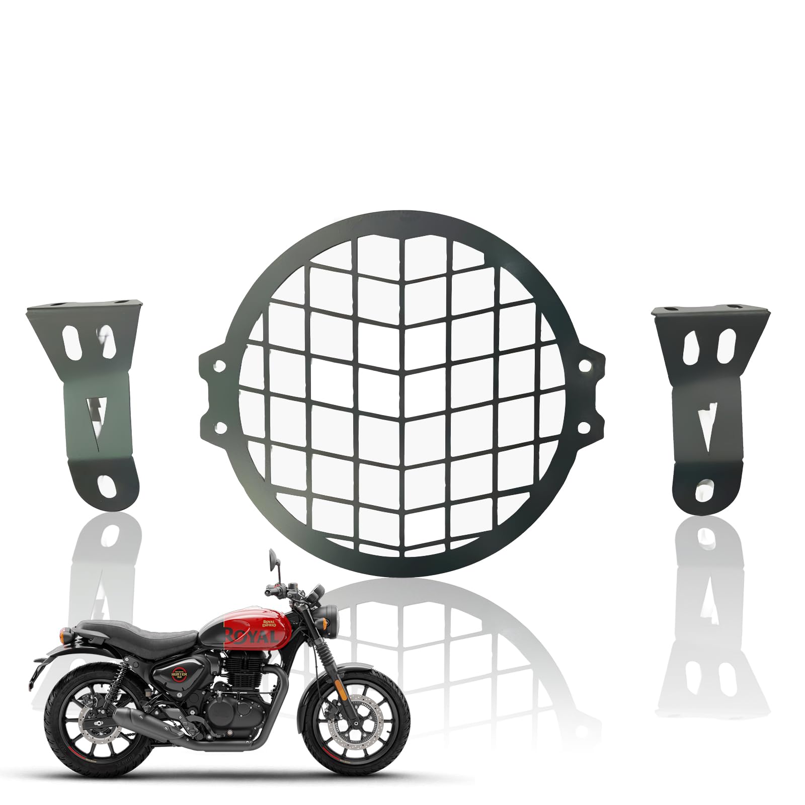 MOTO GENIUS Front Headlight Grill Guard for HUNTER | Durable Metal Protective Head Light Frame Protector (Check Grill)