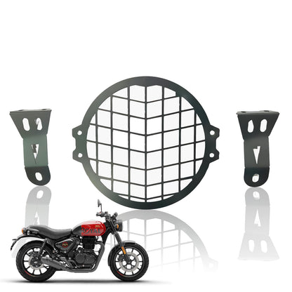 MOTO GENIUS Front Headlight Grill Guard for HUNTER | Durable Metal Protective Head Light Frame Protector (Check Grill)