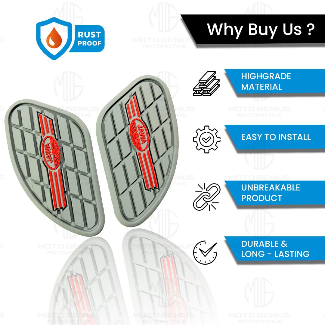 MOTO GENIUS Silicone Tank Pads for JAWA All Models Motorbike | Premium Tank Protection Pads | Anti-Slip and Scratch-Resistant Design | Stylish and Durable | (Pack of 2) ()