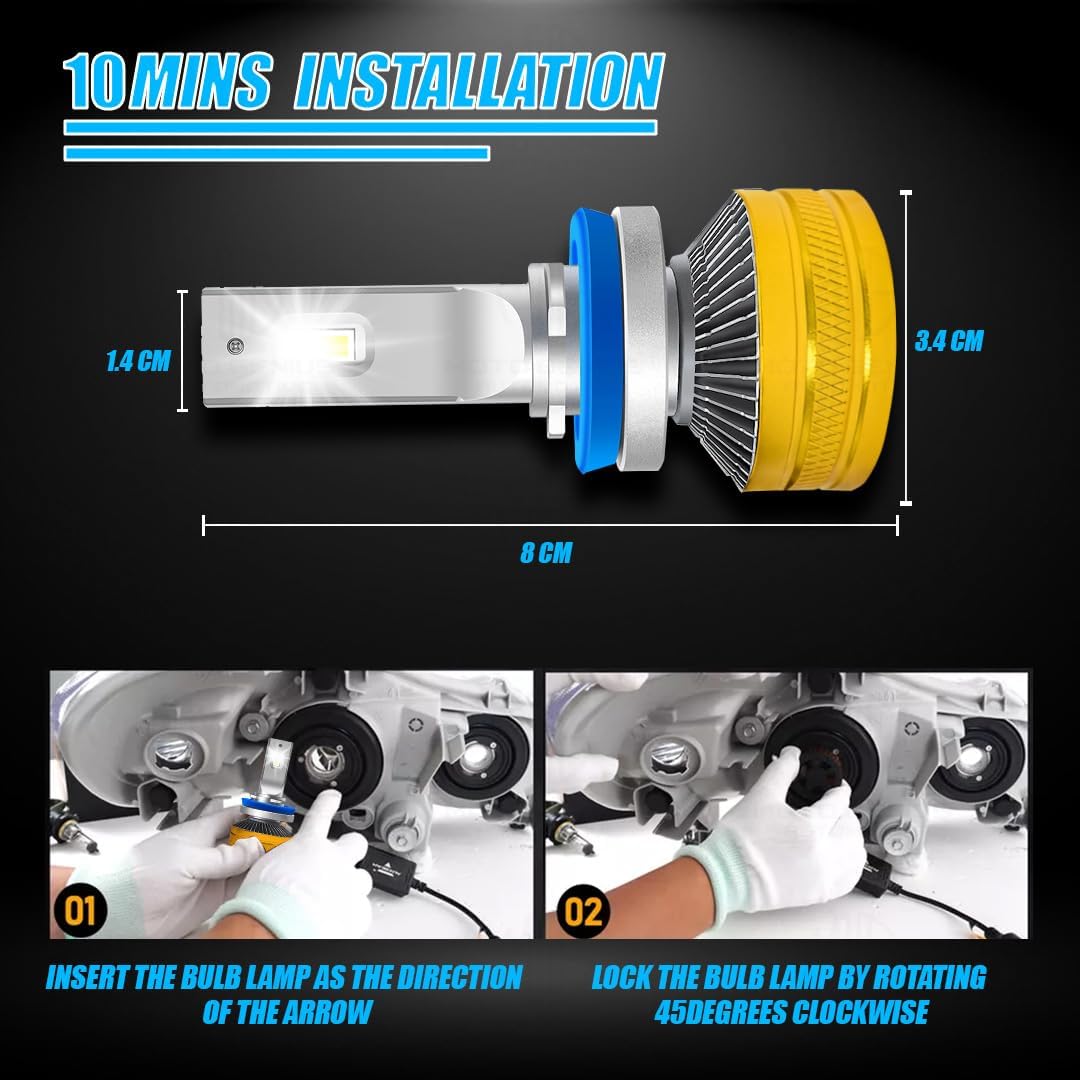 MOTO GENIUS Super Bright 300W LED Headlight Conversion Kit for Cars & Motorbikes | H8 Bulbs | Waterproof Steel & Aluminium Design | High-Performance, Energy-Efficient (Pack of 2)