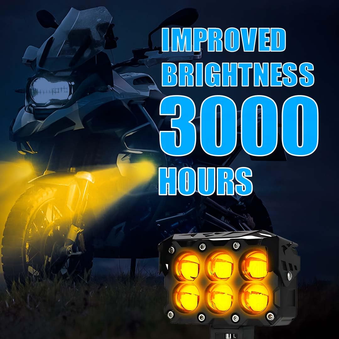 MOTO GENIUS 60W Super Bright 6 LED Fog Light | Dual Color & | High/Low Beam | Waterproof Aluminum Housing | Universal Fit for Car & Motorcycle