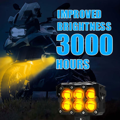 MOTO GENIUS 60W Super Bright 6 LED Fog Light | Dual Color & | High/Low Beam | Waterproof Aluminum Housing | Universal Fit for Car & Motorcycle
