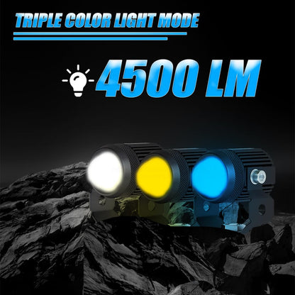 MOTO GENIUS LED Fog Lights with Switch for Car Motorcycle Scooter | 2PCS 20W Each (40W Total), Triple Color , Hi/Lo Beam, Waterproof, Universal for Car & Motorcycle | Pack of 2