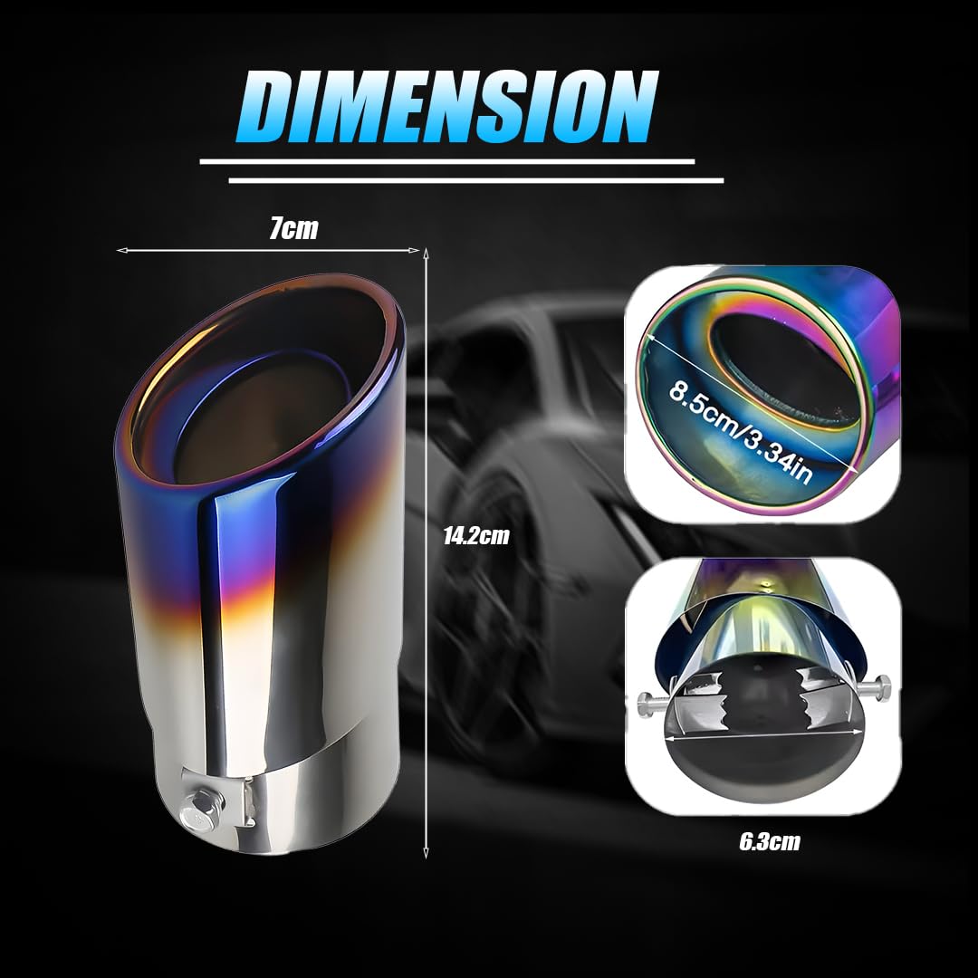 MOTO GENIUS Universal Stainless Steel Car Exhaust Tip | Chrome Bolt-On Tailpipe Muffler for Most Cars, Rustproof Exhaust Pipe Extension, Adjustable Silencer Tip (Pack of 1) Multi-Color