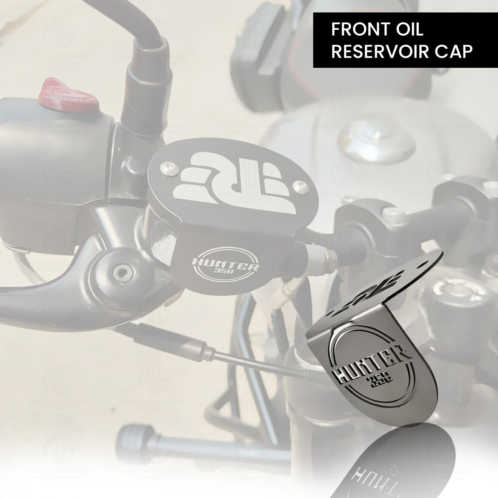 MOTO GENIUS Stainless Steel Front Disc Brake Fluid Reservoir Oil Cap Guard for Hunter 350, Durable Protector Cover ()