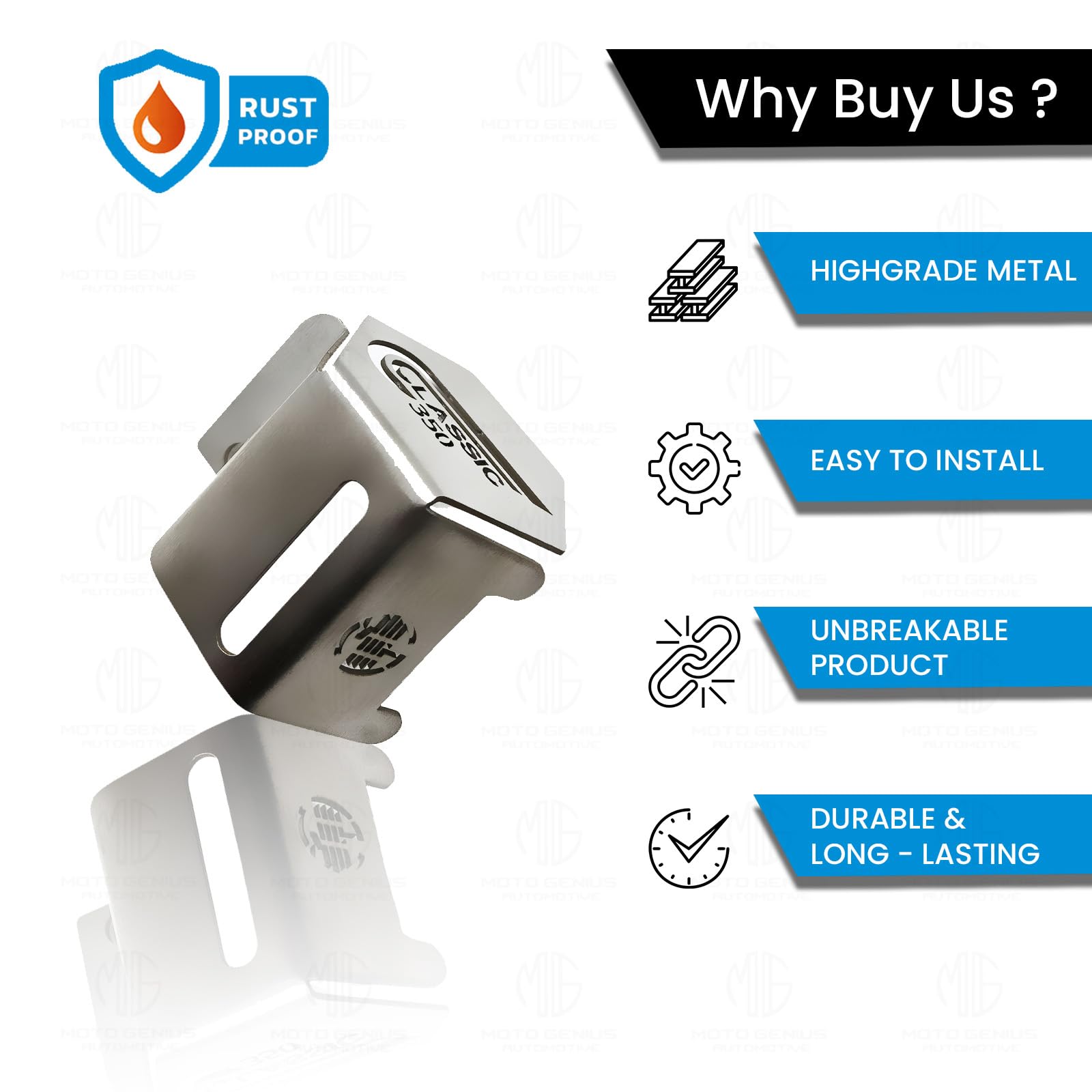 MOTO GENIUS Reborn Stainless Steel Rear Brake Oil Container Guard – Durable Protection & Stylish Design for Motorcycles ()