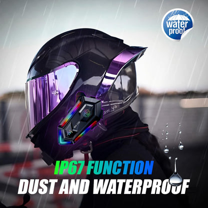 MOTO GENIUS Y20 Motorcycle Helmet Bluetooth Headset with RGB Lighting, Bluetooth 5.3, Smart Noise Reduction, HiFi Sound Quality, IPX6 Waterproof | Universal Compatibility for All Helmets