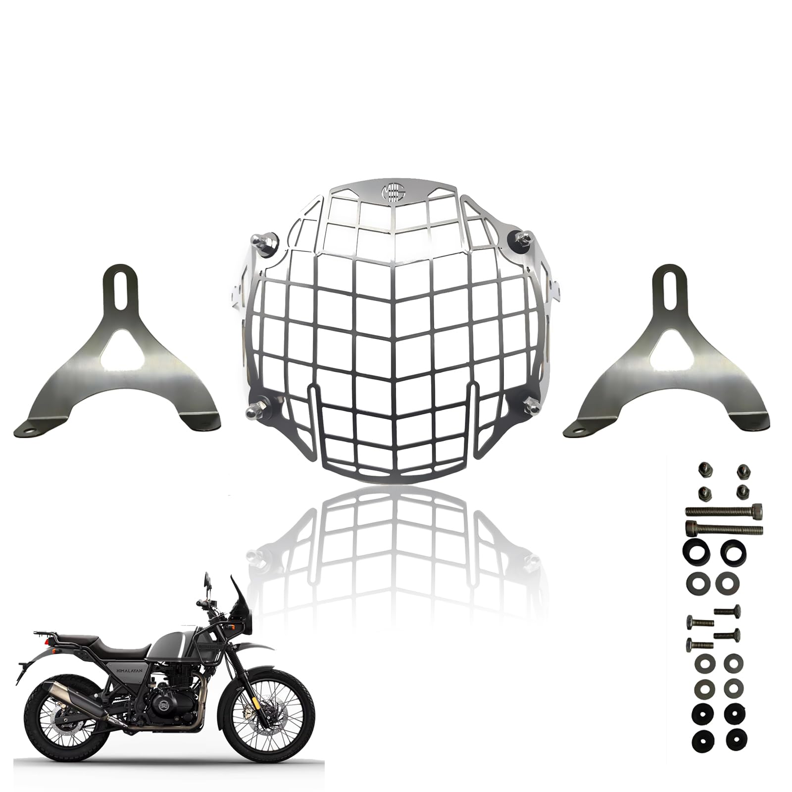 MOTO GENIUS Headlight Grill Guard for RE Himalayan BS3/BS4/BS6/Scram Motorbike | Durable Stainless Steel Protective Cover for Motorcycle Lights