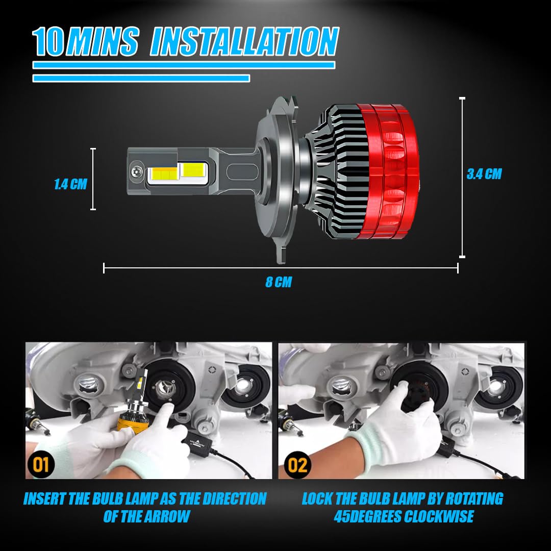 MOTO GENIUS Super Bright 80W Conversion Kit for Car & Motorbike, Waterproof Steel & Aluminium Design, High Performance, Energy Efficient(H4)