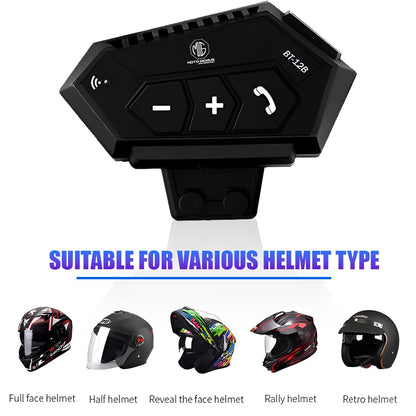 MOTO GENIUS BT12B Motorcycle Helmet Bluetooth Headset, Wireless Dual On-Ear Speakers with Mic, Hands-Free Calling & Music, Noise Reduction, Fast Charging, Universal Fit for All Helmets