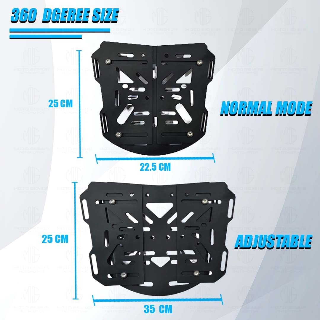MOTO GENIUS Universal Bike Luggage Rack Top Base Plate | Adjustable Heavy-Duty Metal Mount | Fits All Motorcycles & Scooters | Easy Installation | Rear Carrier for Top Box & Bags
