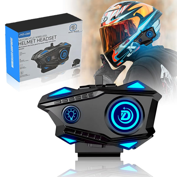 JYD-C68 Bluetooth Helmet Headset for Motorcycle Riders | Wireless Hands-Free Music & Call System, Noise Reduction Mic, Waterproof IPX56, 25H Battery, RGB Light