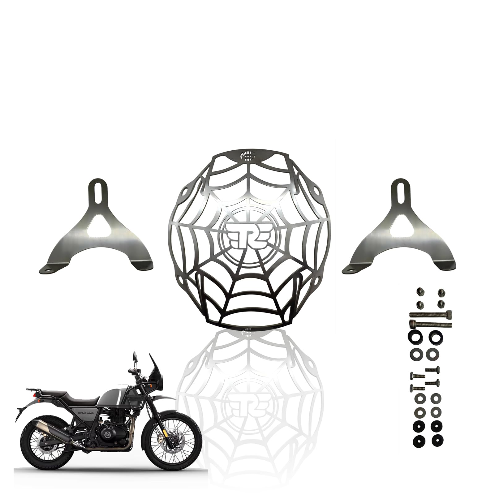 MOTO GENIUS Headlight Grill Guard for RE Himalayan BS3/BS4/BS6/Scram Motorbike |Durable Stainless Steel Protective Cover for Motorcycle Lights (Spider Grill)