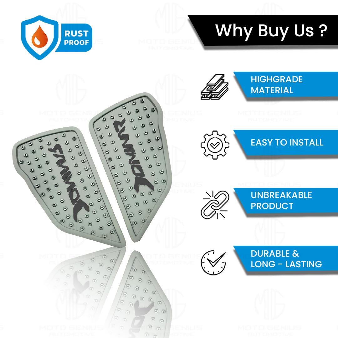 MOTO GENIUS Silicone Tank Pads for Dominar Motorbike | Premium Tank Protection Pads | Anti-Slip and Scratch-Resistant Design |Stylish and Durable | Dominar 250 & 400(Pack of 2) (Silver)