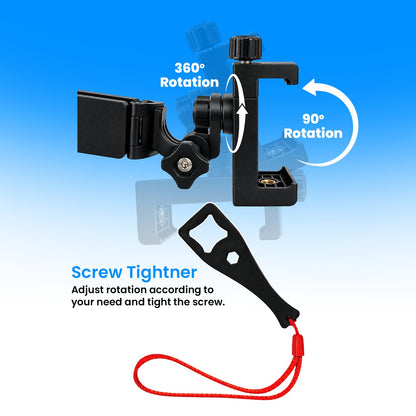 Universal Helmet Chin Mount Mobile Holder Strap with 360° Rotating Mobile Holder & Action Camera Mount | Adjustable Anti-Slip Moto Vlogging Bracket for Full Face Helmets