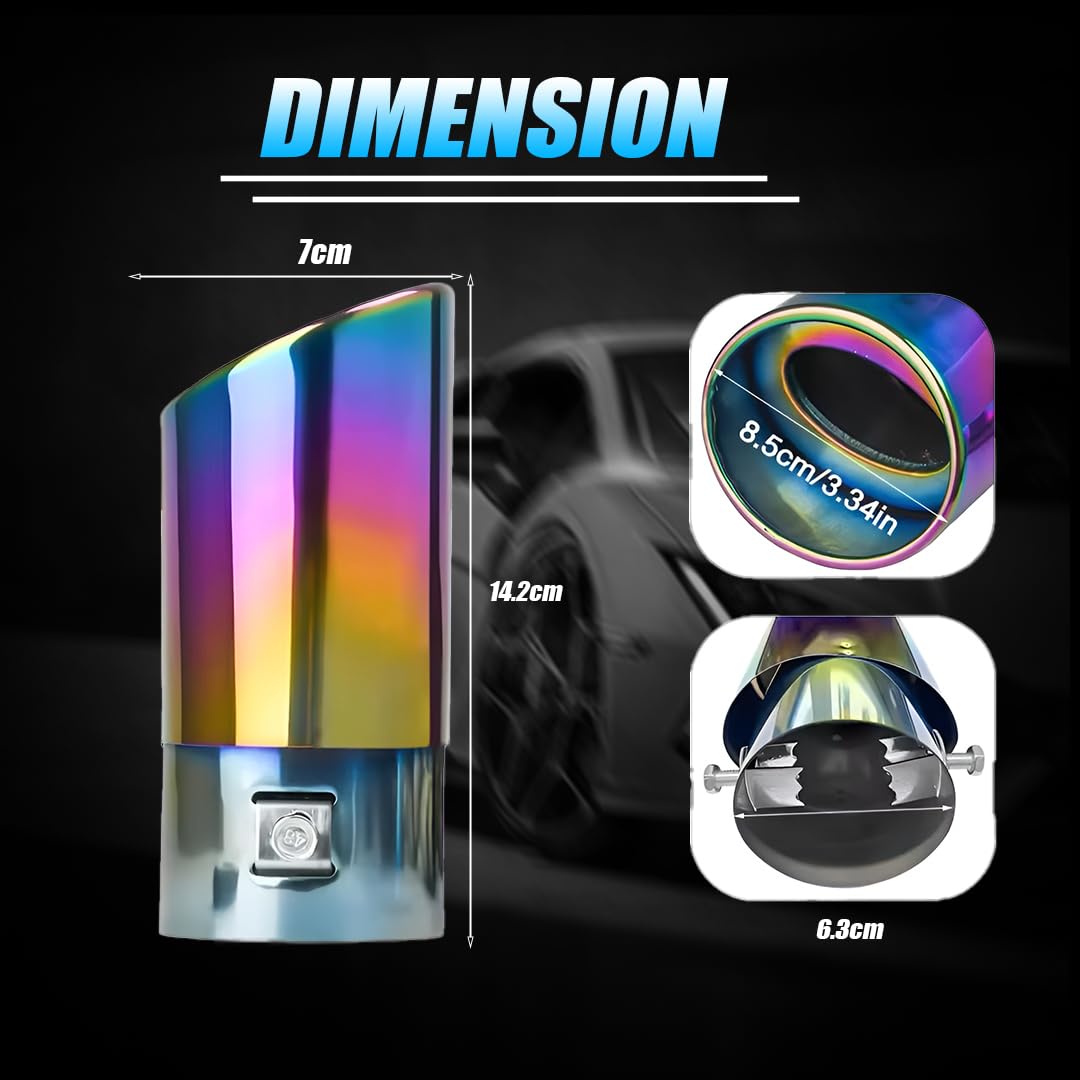 MOTO GENIUS Universal Stainless Steel Car Exhaust Tip | Chrome Bolt-On Tailpipe Muffler for Most Cars, Rustproof Exhaust Pipe Extension, Adjustable Silencer Tip (Pack of 1) MultiColor
