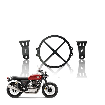 MOTO GENIUS Front Headlight Grill Guard for RE Interceptor |Durable Metal Protective Head Light Frame Protector (Honeycomb)