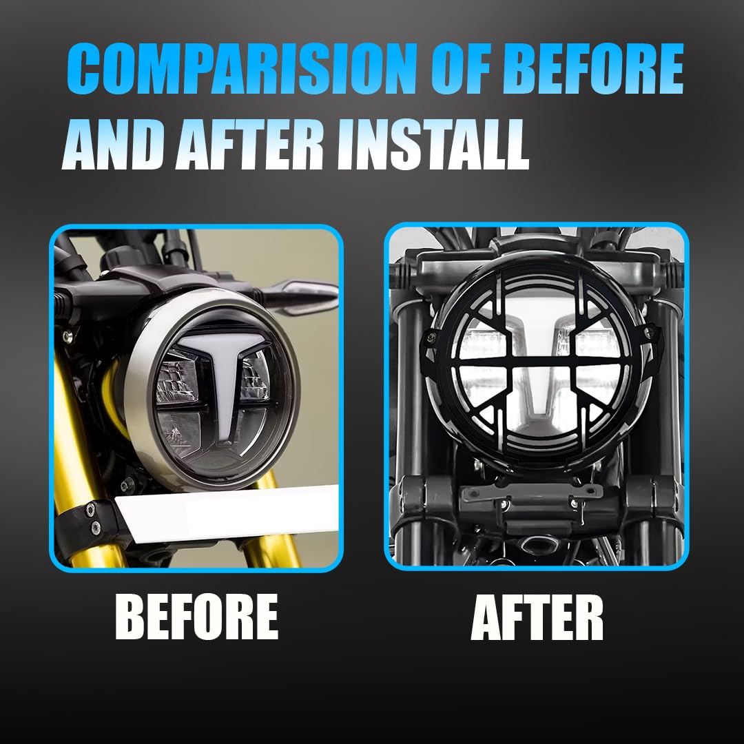 MOTO GENIUS TVS Ronin Headlight Grill Guard | Metal Frame Protector for Bike | Black Finish | Compatible with Ronin