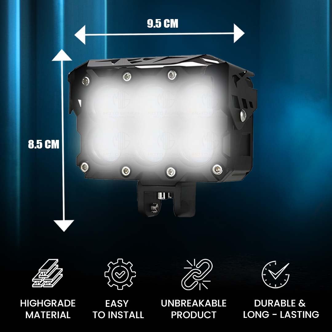 MOTO GENIUS 60W Super Bright 6 LED Fog Light | Dual Color & | High/Low Beam | Waterproof Aluminum Housing | Universal Fit for Car & Motorcycle