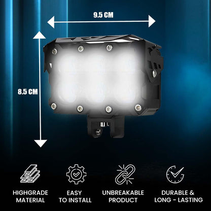 MOTO GENIUS 60W Super Bright 6 LED Fog Light | Dual Color & | High/Low Beam | Waterproof Aluminum Housing | Universal Fit for Car & Motorcycle