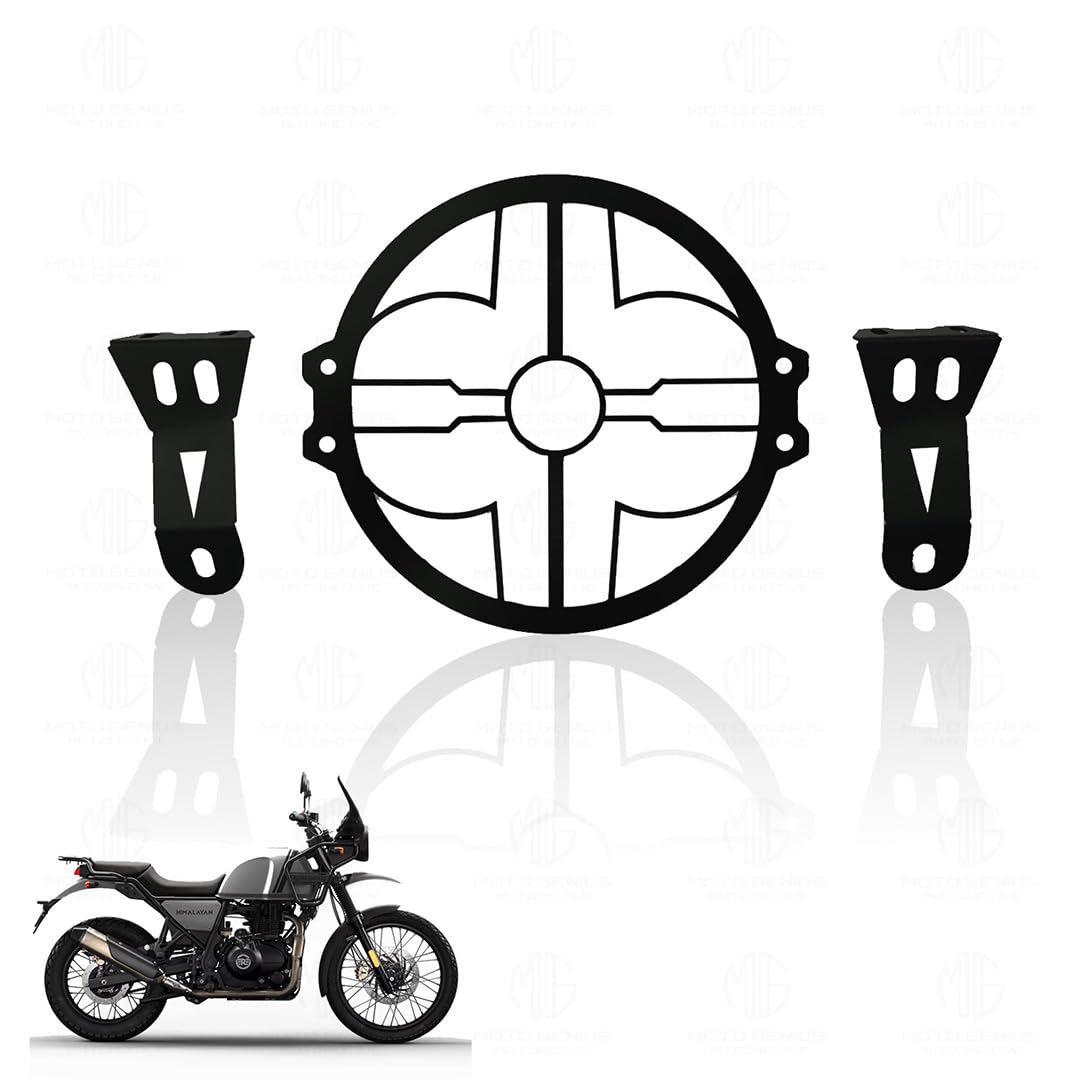 MOTO GENIUS Front Headlight Grill Guard for RE Himalayan BS3/BS4/BS6/Scram Motorbike | Durable Metal Protective Head Light Frame Protector (Plus Design Grill)