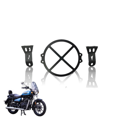 MOTO GENIUS Front Headlight Grill Guard for RE Meteor |Durable Metal Protective Head Light Frame Protector| Jali Compatible for RE Meteor (Plus Design Grill)