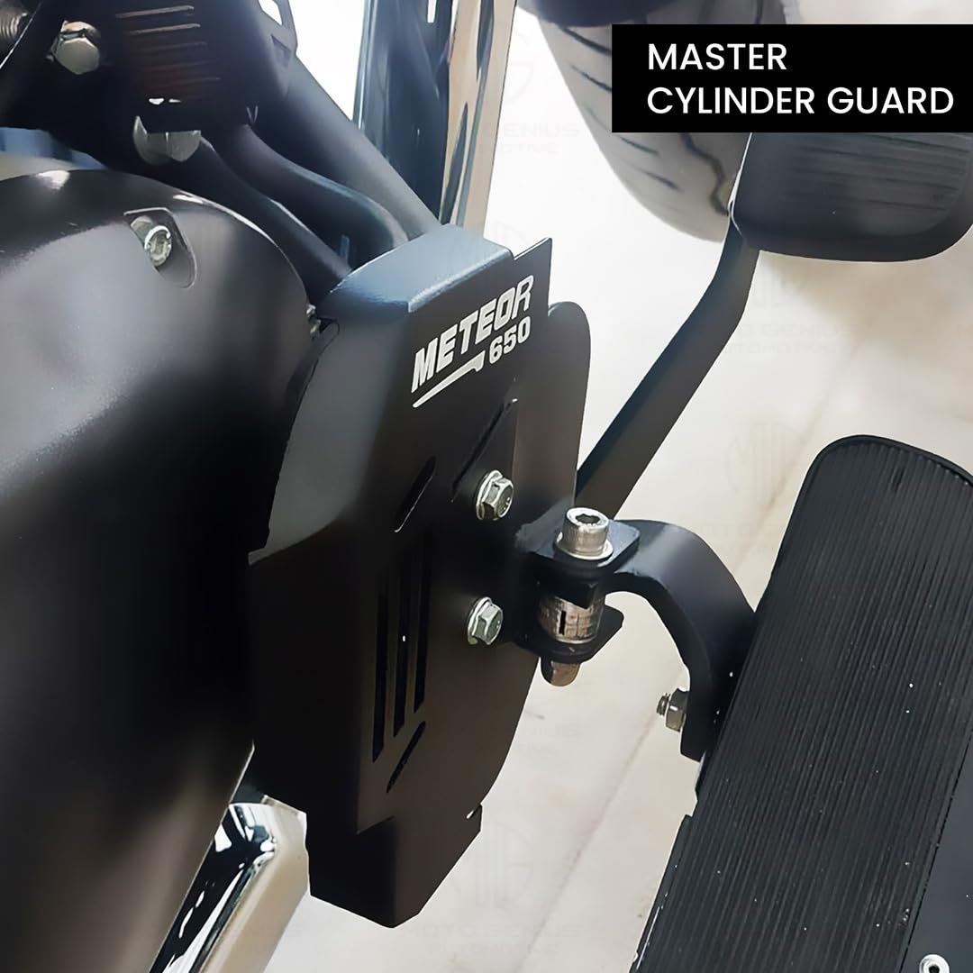 MOTO GENIUS Master Cylinder Guard for RE Super Meteor 650 Motorbike | Heavy-Duty, Impact-Resistant Protection for Motorcycle Brake Systems |Durable Metal Construction (House Shape)