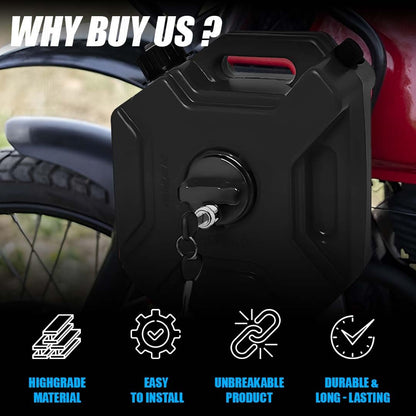 MOTO GENIUS Universal 5 Liter Fuel Jerry Can With Clamp and Cap For Motorcycle | Fuel Container Heavy Duty construction for Petrol/diesel/kerosene Storage (Black)