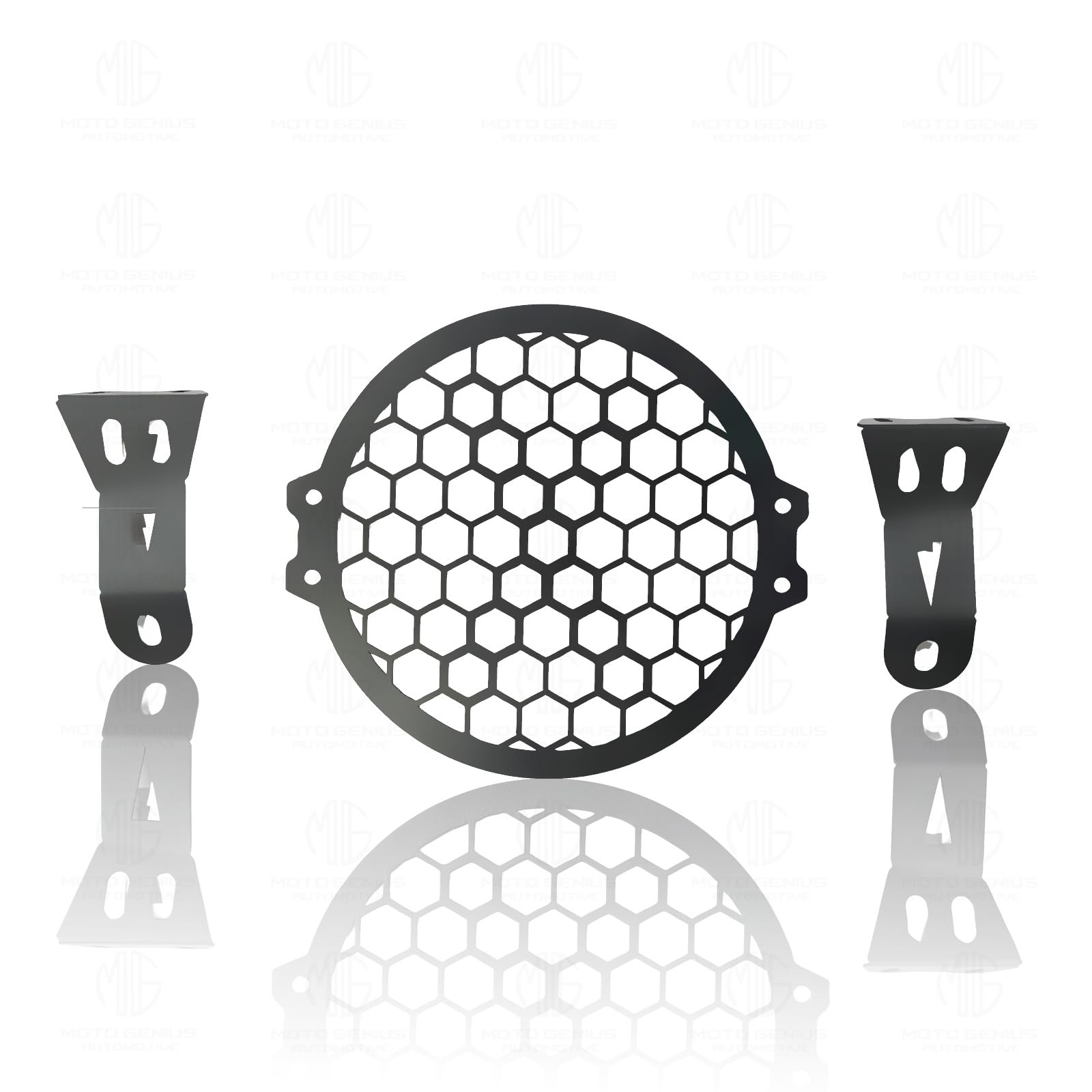 MOTO GENIUS Front Headlight Grill Guard for RE Himalayan BS3/BS4/BS6/Scram Motorbike | Durable Metal Protective Head Light Frame Protector (Plus Design Grill)