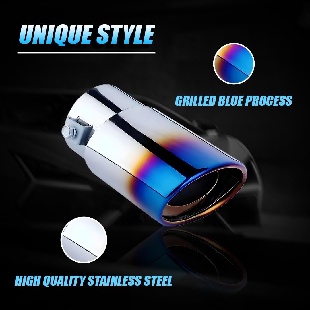 MOTO GENIUS Universal Stainless Steel Car Exhaust Tip | Chrome Bolt-On Tailpipe Muffler for Most Cars, Rustproof Exhaust Pipe Extension, Adjustable Silencer Tip (Pack of 1) Multi-Color