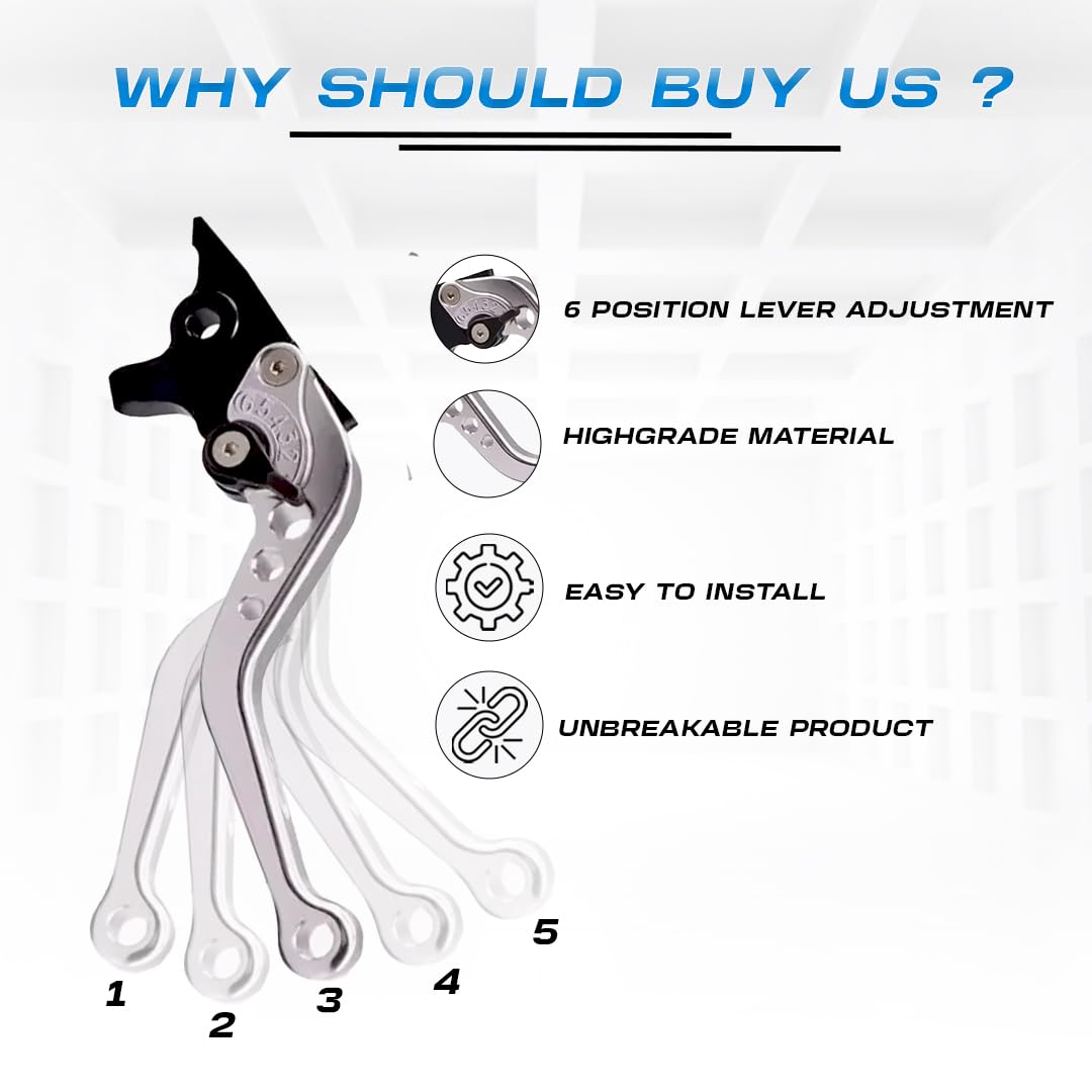 MOTO GENIUS Heavy Duty 6-Position Adjustable Clutch and Brake Lever Set for RE Bullet 350 | CNC Aluminum | Motorbike Hand Levers | Easy Install