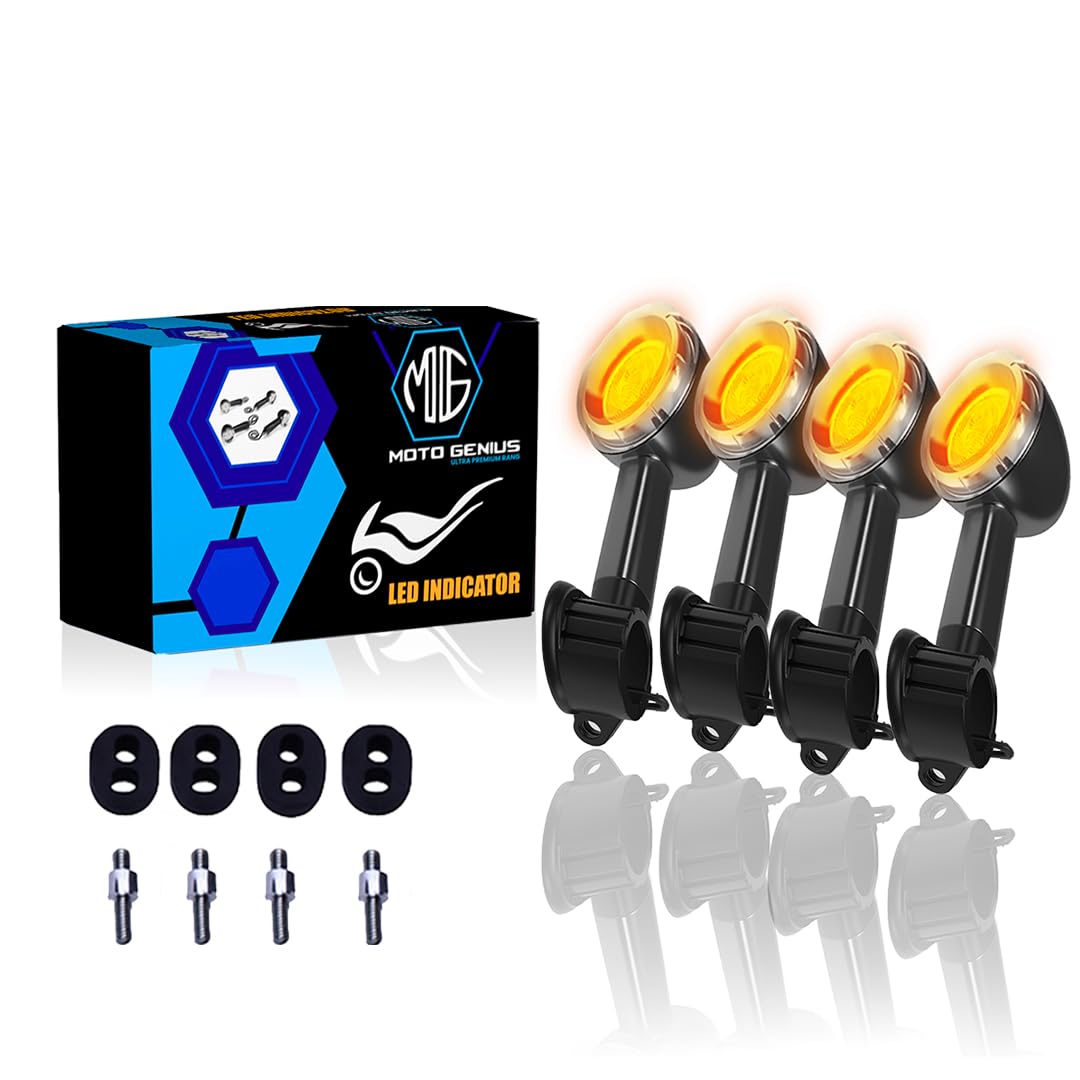 MOTO GENIUS Premium LED Turn Signal Indicators for RE Classic 350, Bullet 350, Reborn | Waterproof, High-Brightness Automotive-Grade LEDs, Durable Virgin Plastic Body (Set of 4) Black